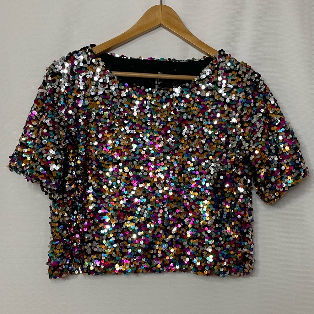 H&M Multicolor Sequin Crop Top